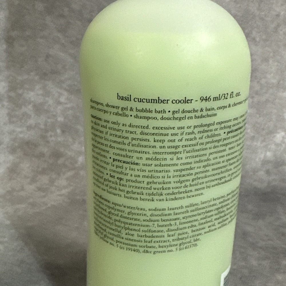 Philosophy Basil Cucumber Cooler Shampoo Shower Gel Bubble Bath 32oz Sealed - Picture 4 of 4